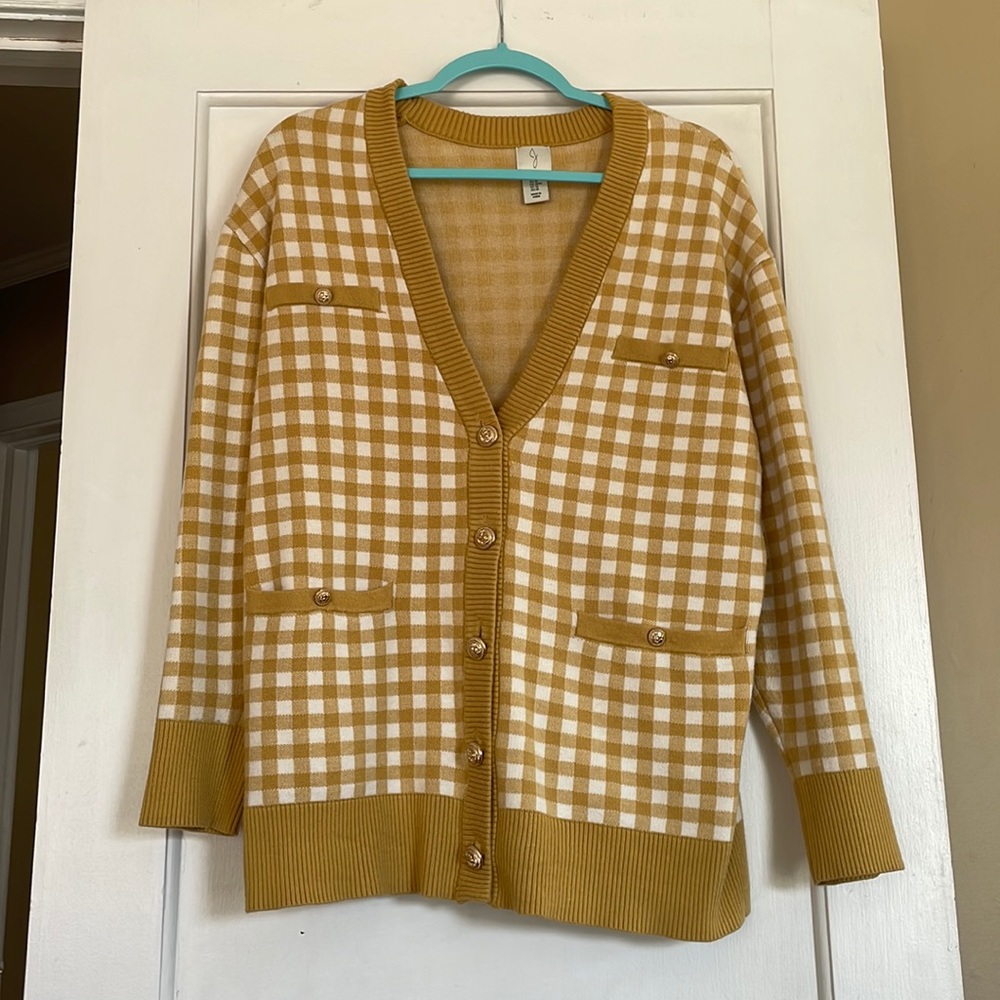 Joie Mustard Gingham Boyfriend Cardigan